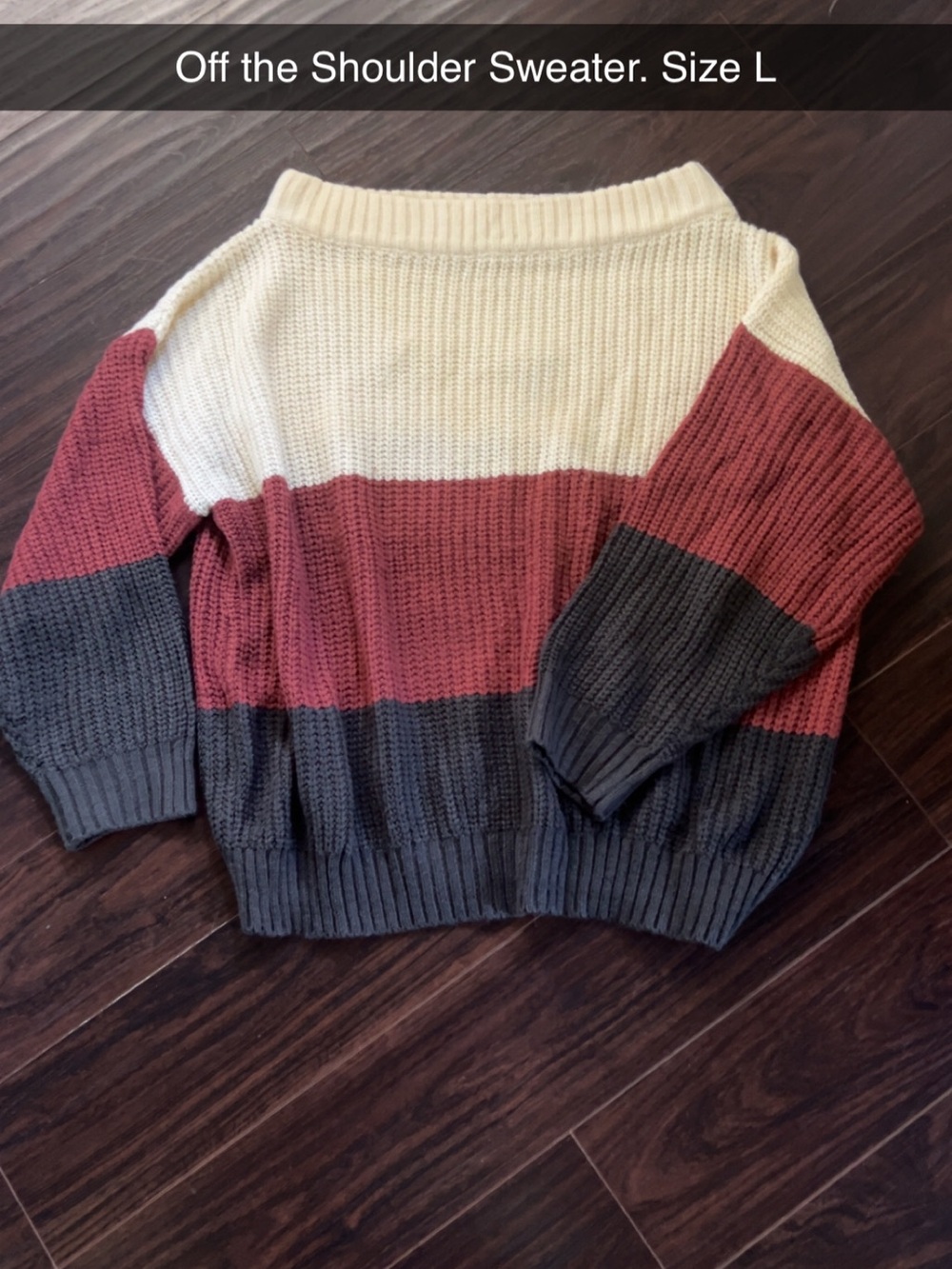 Off-the-Shoulder Colorblock Sweater - Cream, Rose, Charcoal